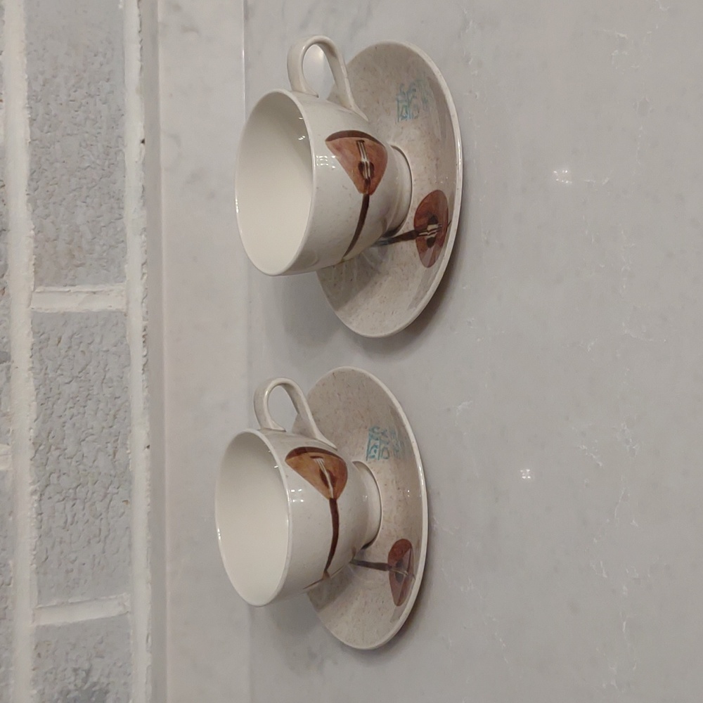 Vintage Red Wing Lute Song Set of 2 Hand Painted Teacups and Saucers